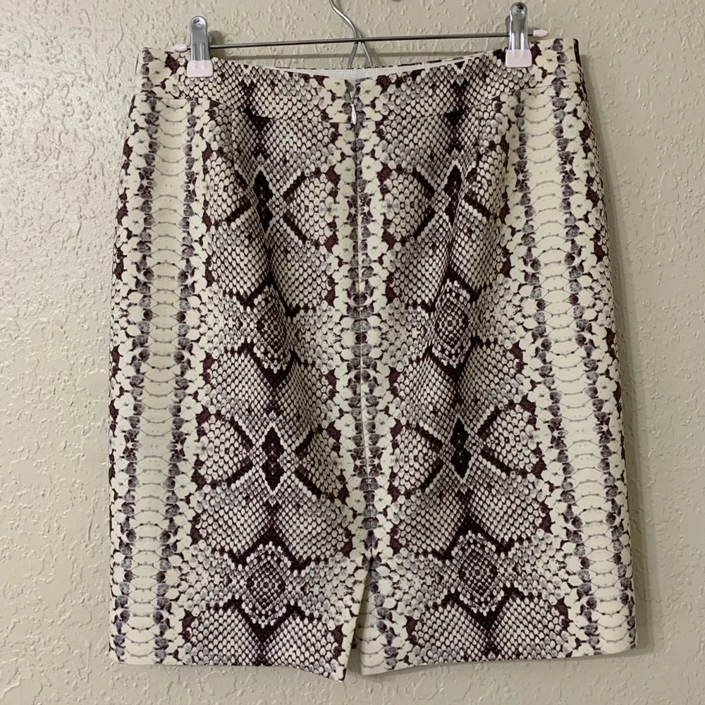 J. Crew Cream and Brown Snake Print Pencil Skirt